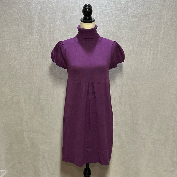 Vanity | Vintage Turtleneck Short Sleeve Knit Dress | Purple | Size: L - Picture 1 of 9